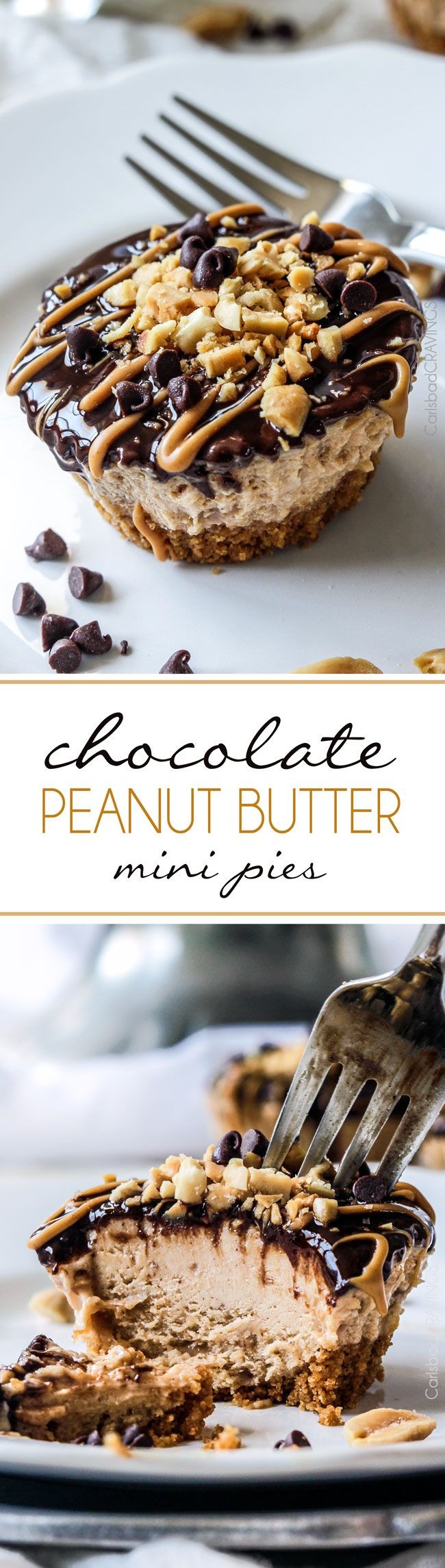 Mini Chocolate Peanut Butter Pies are easy, make ahead, almost NO BAKE